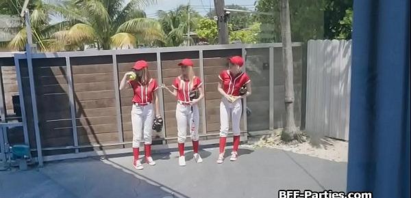  Baseball cuties riding my cock in foursome